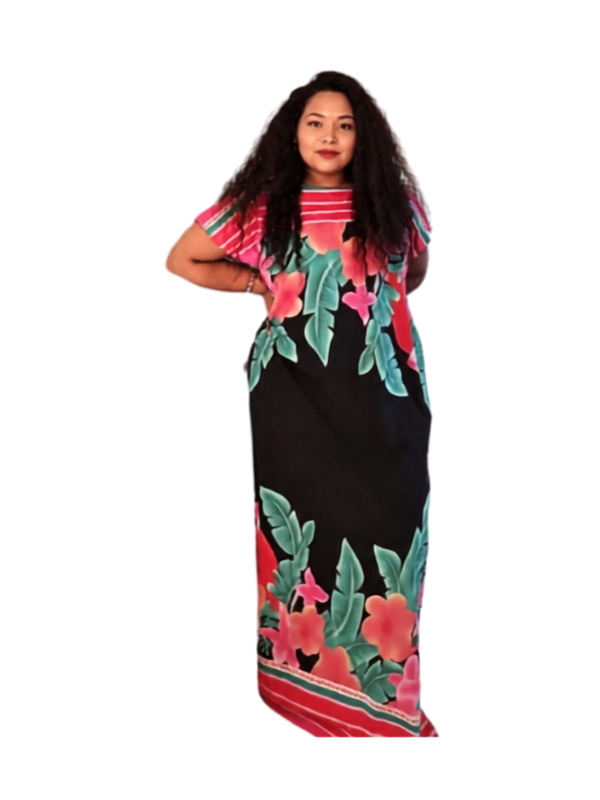 Black Pink Floral Kftan Dress