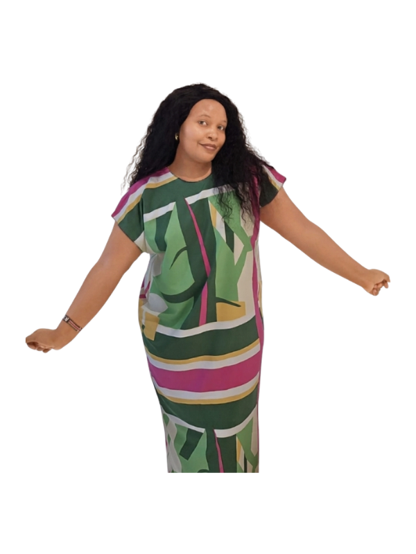 Green Pink Printed Dress