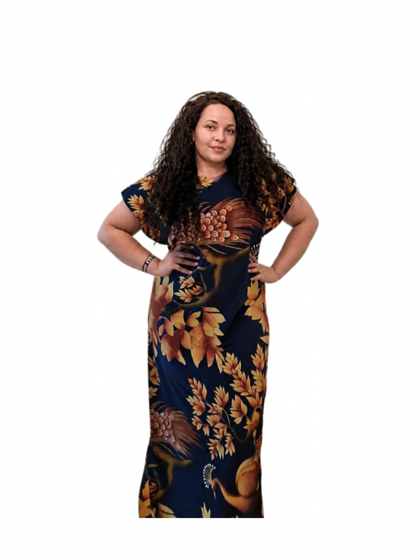 Navy Gold Peacock Floral